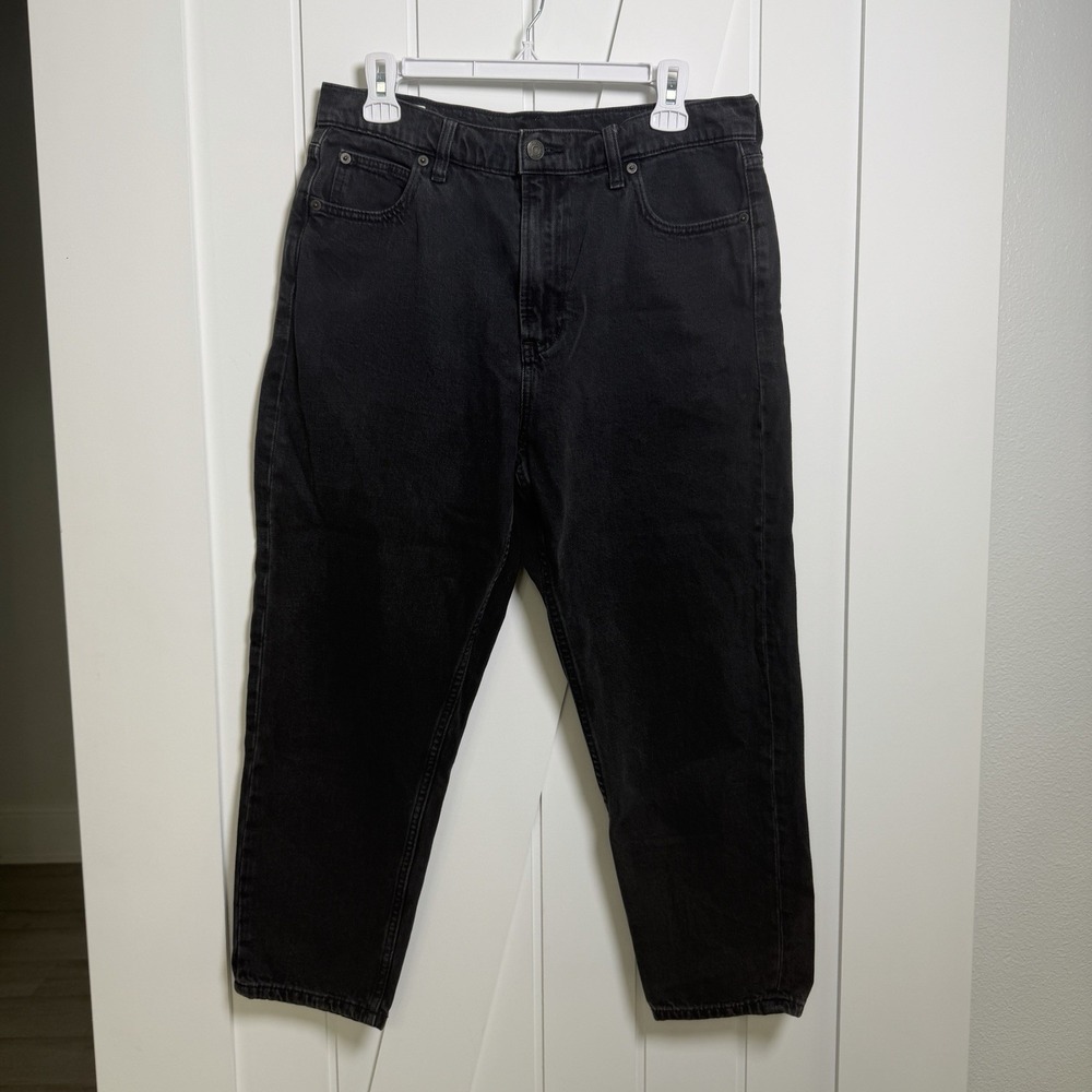 GAP High Rise Mom Jeans Size 30/10P Petite Washed Black 90's Tapered Leg Ankle